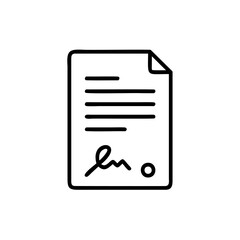 Outline icon a signed document with seal on paper contract