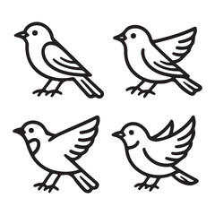 Minimalist Bird Line Icons Set – Elegant Outline Sparrow Vector Collection
