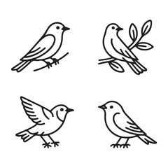 Minimalist Bird Line Icons Set &ndash; Elegant Outline Sparrow Vector Collection