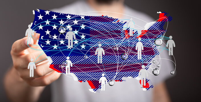 Visual representation of nationwide connections.  Ideal for networking, communication, and community concepts.