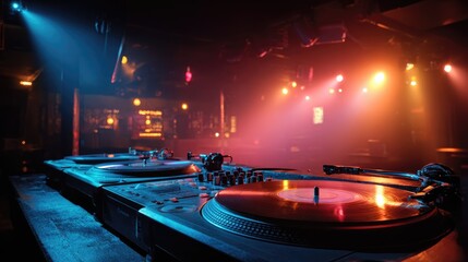 DJ booth under vibrant club lights