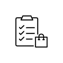 Outline icon clipboard with checkmarks shopping bag list