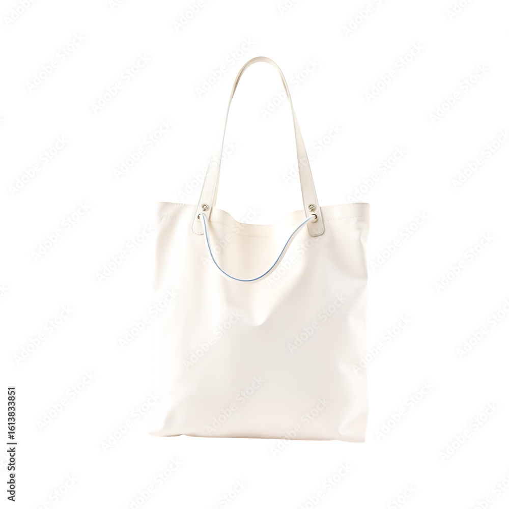 Poster simple off white canvas tote bag with two handles standing upright isolated on transparent backgroun