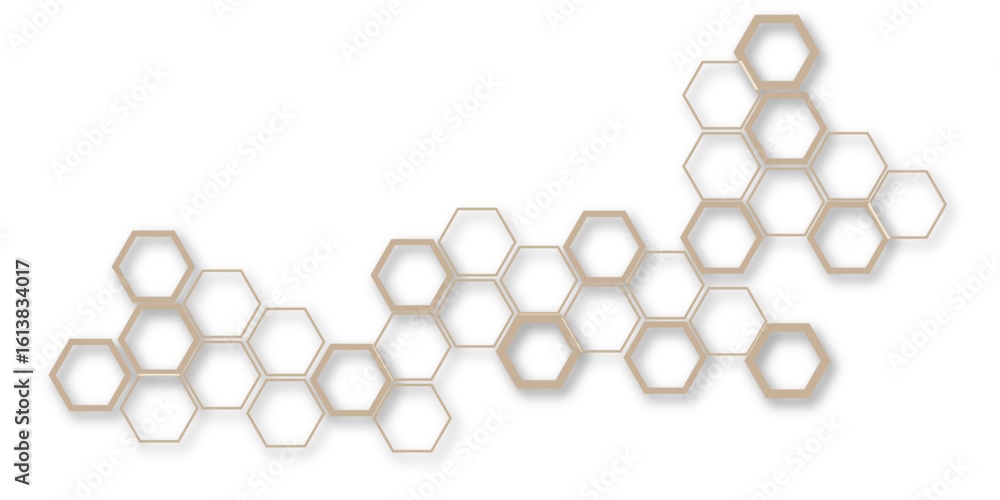 Aufkleber an abstract arrangement of interconnected hexagonal shapes in subtle beige and white, with thin outl