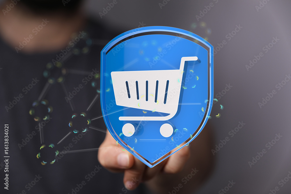 Poster safe and secure online shopping experience. protected transactions and secure payments.