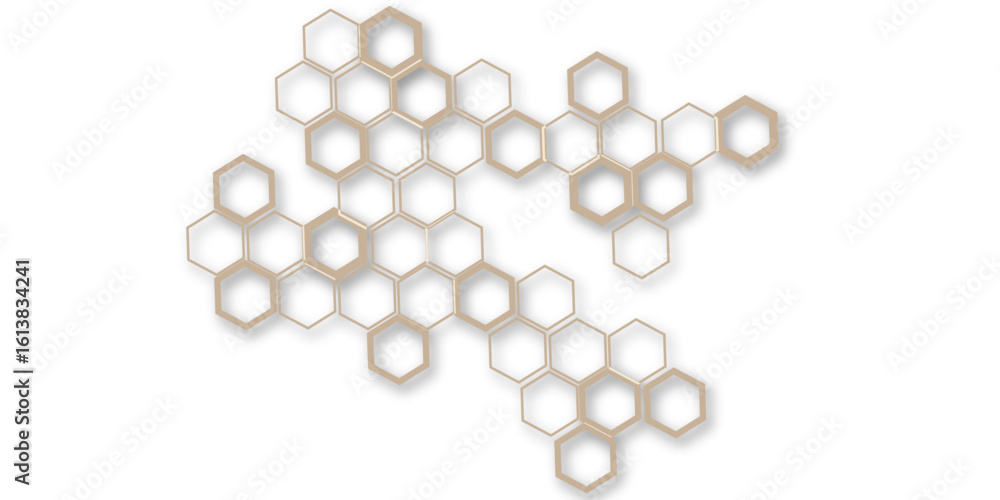 Aufkleber an abstract arrangement of interconnected hexagonal shapes in subtle beige and white, with thin outl