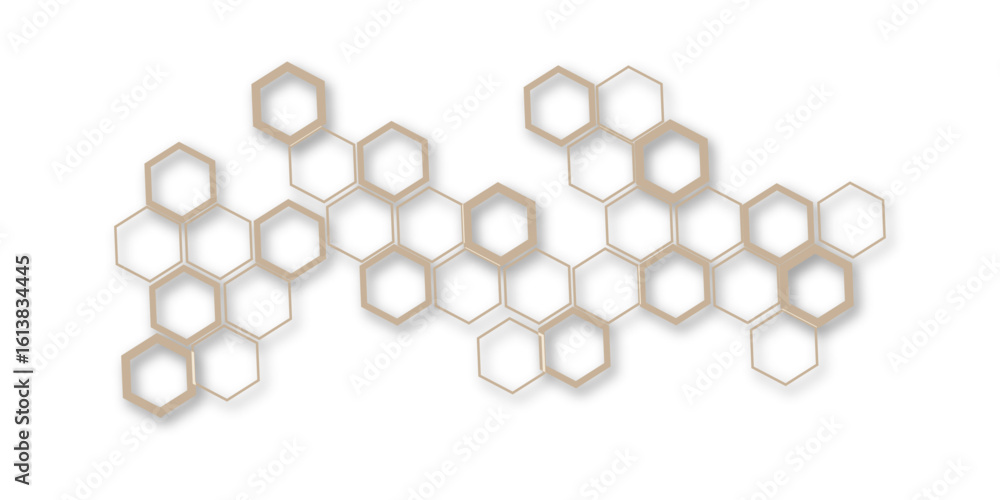 Aufkleber an abstract arrangement of interconnected hexagonal shapes in subtle beige and white, with thin outl