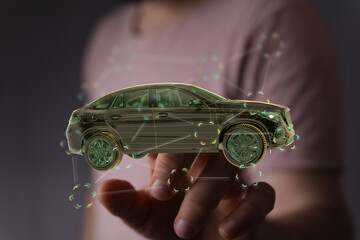 Futuristic car design, digital innovation, technology, automotive industry, 3D model, virtual...
