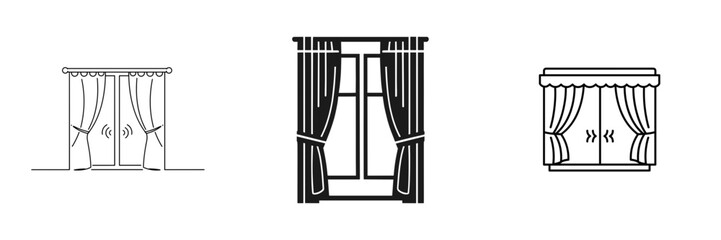 Smart curtain icon illustration with open drapes and innovative design concept