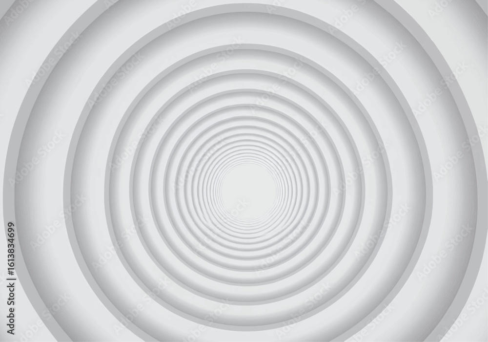 Poster abstract grayscale concentric circles receding into a bright center, creating an illusion of depth a