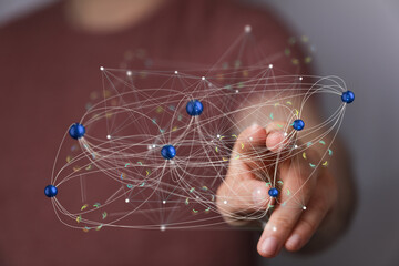 Hand interacting with a digital network.  Modern technology, connection, communication.