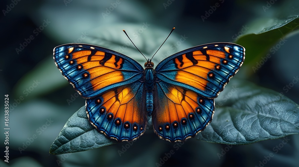 Poster captivating low light portrait of a vibrant nocturnal butterfly with intricate patterns