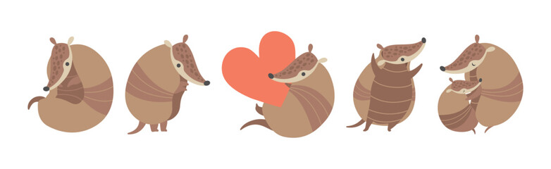 Adorable Armadillos Pleistocene Animal Character in Various Poses Vector Set