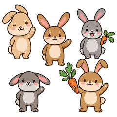 Cute Cartoon Rabbits with Carrots Adorable Bunny Illustrations