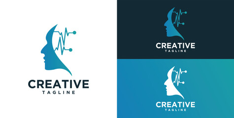 Human head, mind and technology logo design