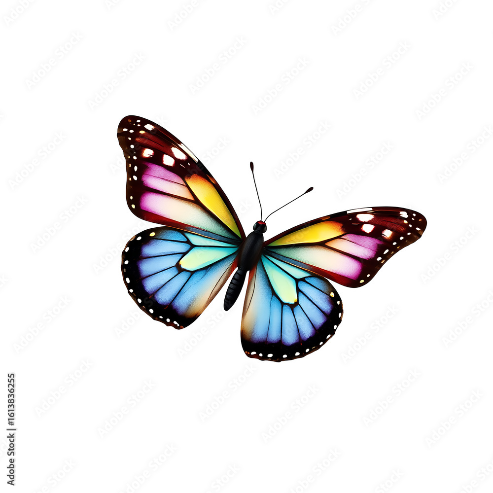Poster vibrant colorful butterfly with intricate wing patterns and delicate antennae isolated on transparen