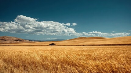   A solitary tree stands amidst a field, surrounded by towering mountains and drifting clouds above