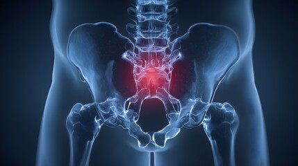 Human Body Anatomy with Red Pain Areas Highlighted in X-Ray