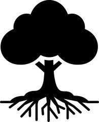 Silhouette tree with visible roots