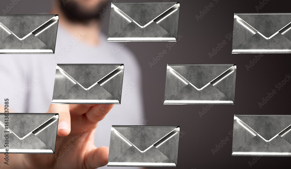 Poster close-up of a person interacting with email icons, illustrating inbox management and digital communi