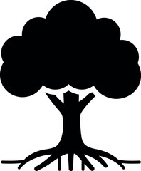 Silhouette tree with roots icon