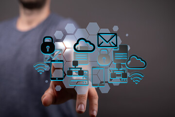 Secure cloud computing, data protection, and network solutions.  Modern technology and digital...