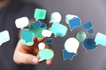 Abstract image of interconnected speech bubbles, symbolizing global communication and networking.