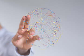 Abstract image depicting a complex network of connections, representing global communication or...