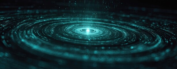 Abstract teal swirling digital particles