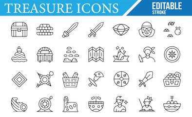 Editable Adventure Icons for Pirates, Treasure Hunts, and Exploration