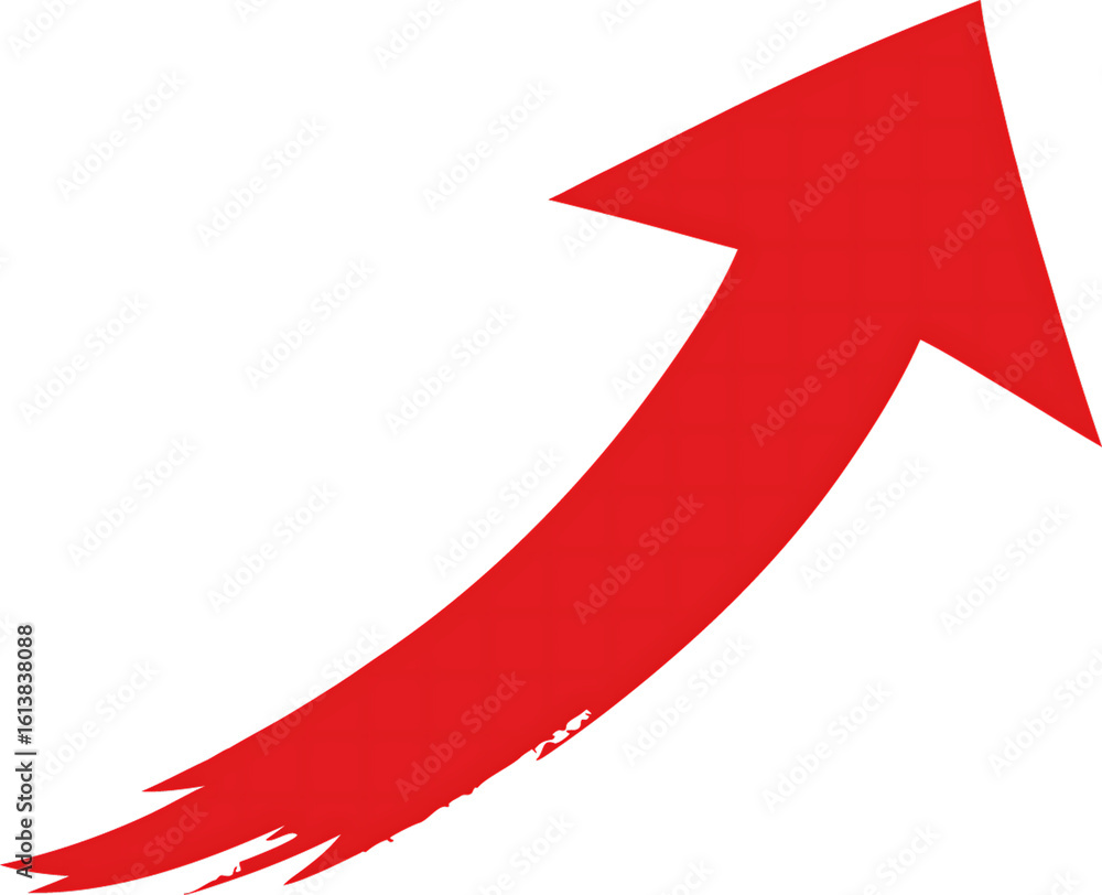 Aufkleber a dynamic red arrow with a curved stroke, pointing upwards and to the right, isolated on a transpare