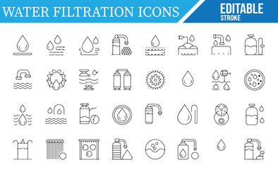 Water Treatment and Filtration System Icons for Sustainable Water Solutions