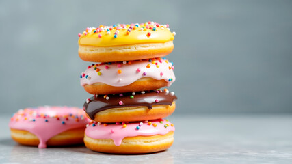 colorful  donuts  on wooden table