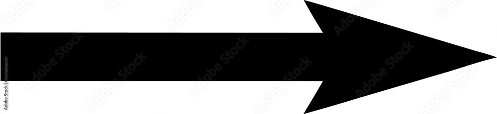 Poster a solid black arrow points directly to the right on a plain transparent background, indicating direc