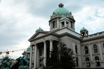 The National Assembly of the Republic of Serbia in Belgrade. A historic government building with...