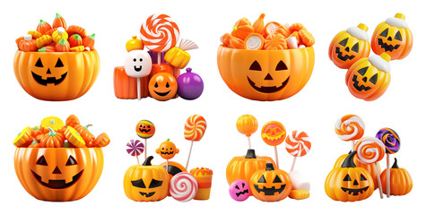 PNG Colorful Halloween candy assortment, element set on transparent background