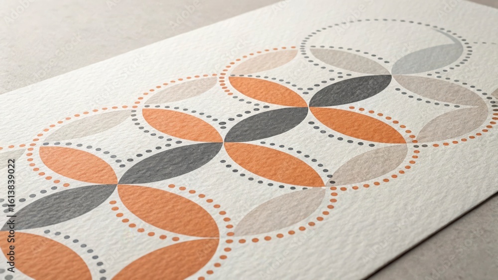 Poster a close up of an abstract pattern with intersecting circles and dots on a white background