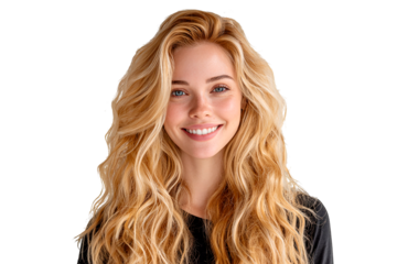 beautiful blonde with curly hair girl minimum makeup for advertising shampoo cosmetics