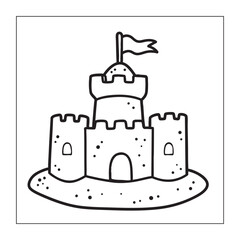 Simple Sandcastle with a Flag, Beach Coloring Page for Kids