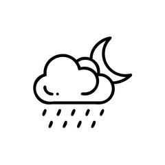 Line art icon a crescent moon behind a rain cloud night storm
