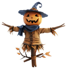 PNG Halloween scarecrow with pumpkin head