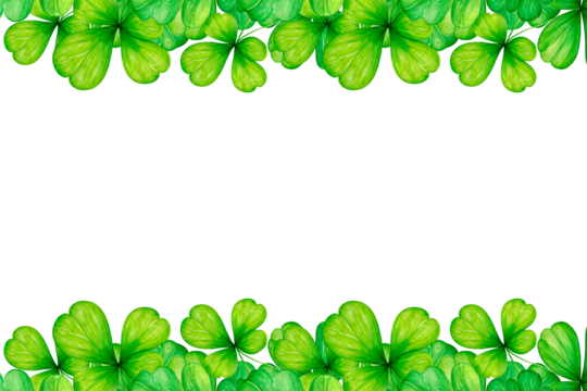 frame of green leaves , made of clover leaves on a transparent background