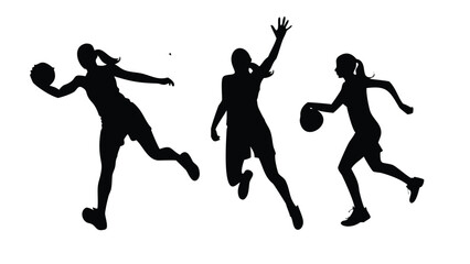 Women's Basketball Players Noir Vector Silhouette Set - Female Sport Action Poses