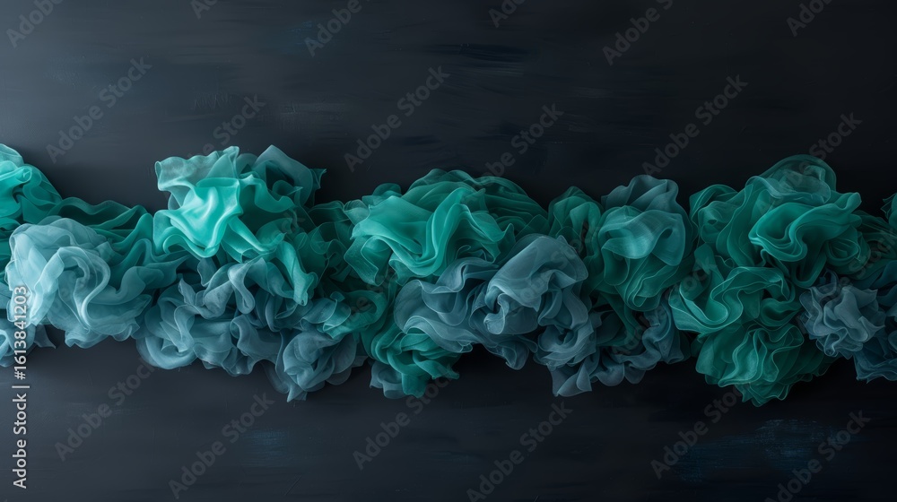 Poster elegant digital painting of flowing turquoise silk ribbons creating wavelike patterns against a deep