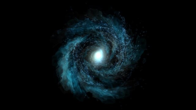 Spinning abstract blue energy vortex, magical portal on black background