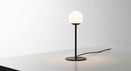 Modern minimalist black stem table lamp with an oval frosted glass shade