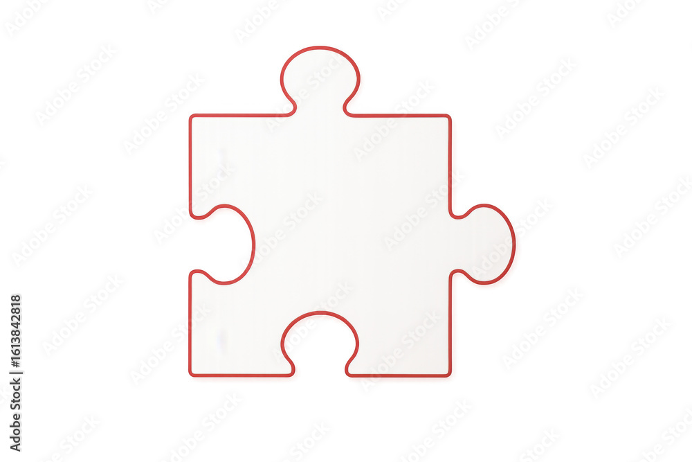 Poster single puzzle piece with red border on a transparent background, representing problem solving, strat