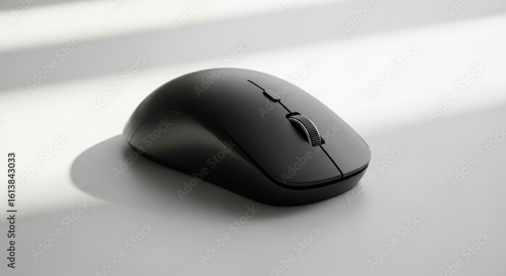 Aufkleber sleek black wireless computer mouse casting a soft shadow on a textured surface