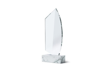 Blank sail-shaped glass award with marble stand mockup, ai generated