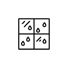 Outline four pane window with raindrops streaks glass water